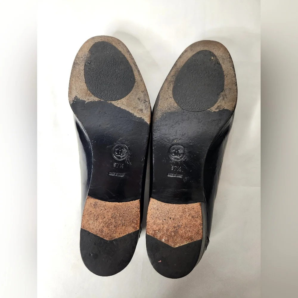 Chanel Black Calfskin Patent Leather Loafers Flats Italy CC Logo EU 37.5 - US 7 - Picture 8 of 15